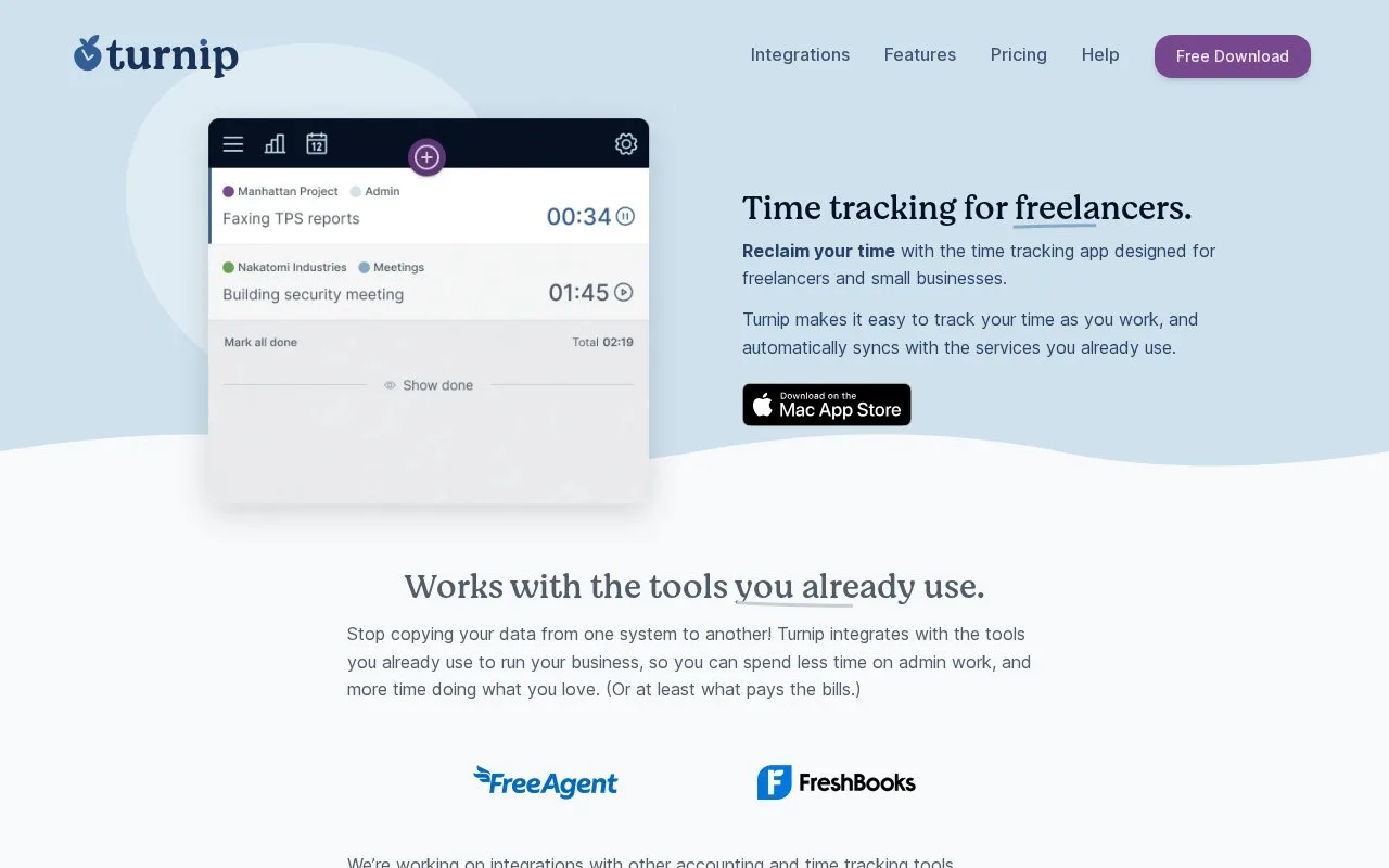 Screenshot of the Turnip homepage