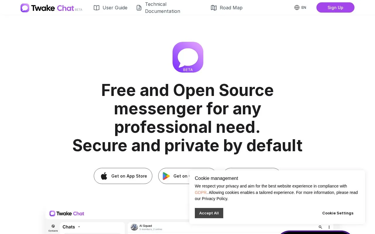 Screenshot of the Twake Chat homepage