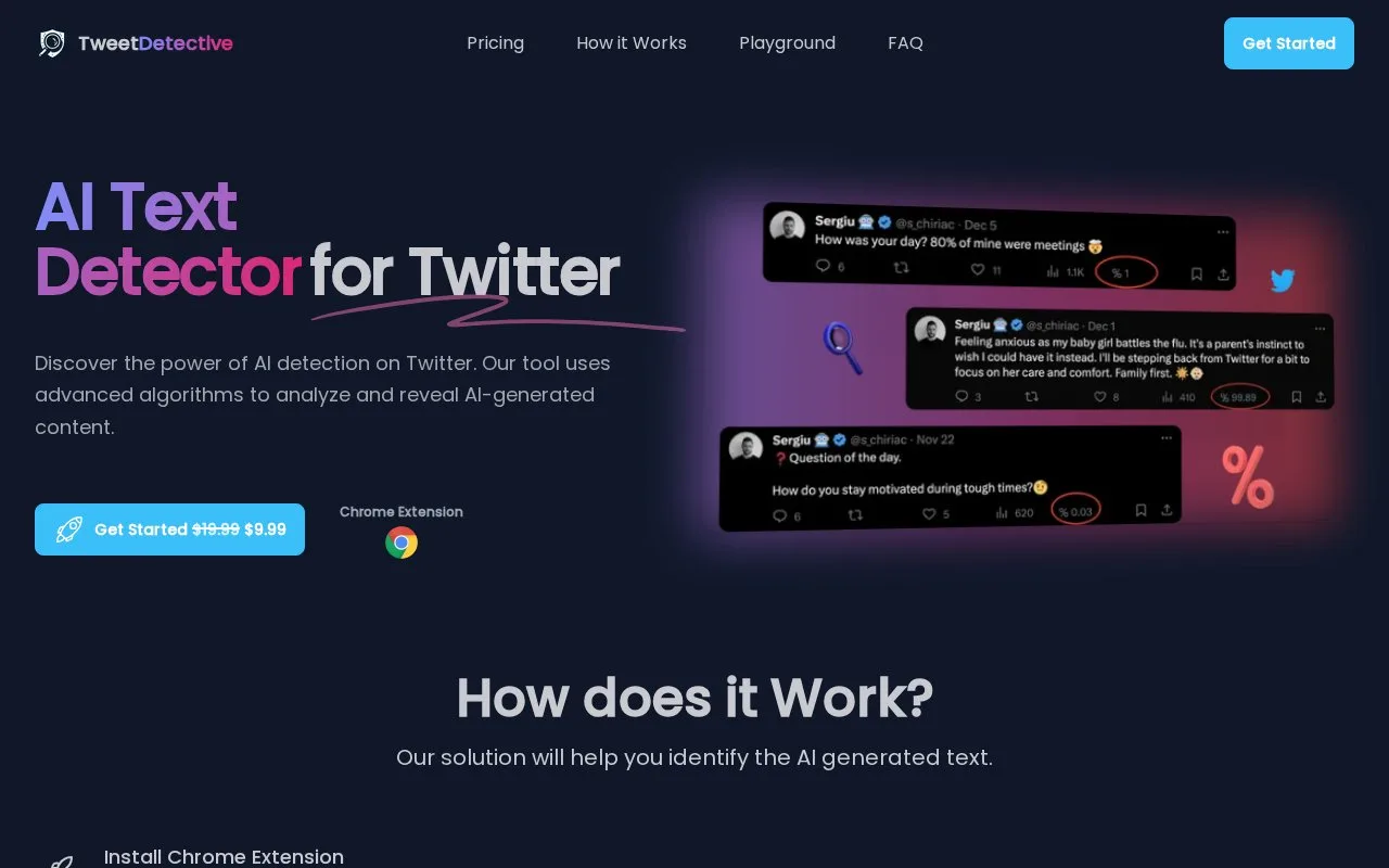 Screenshot of the TweetDetective homepage