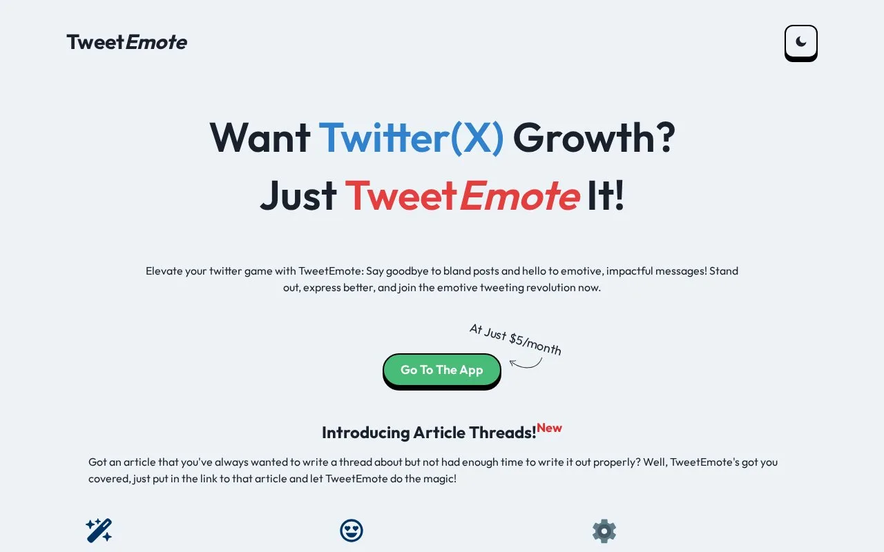 Screenshot of the TweetEmote homepage