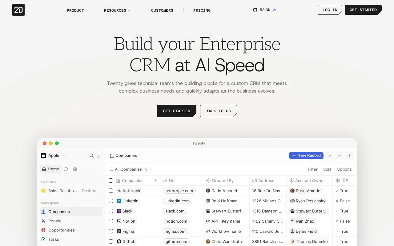 Screenshot of the Twenty homepage