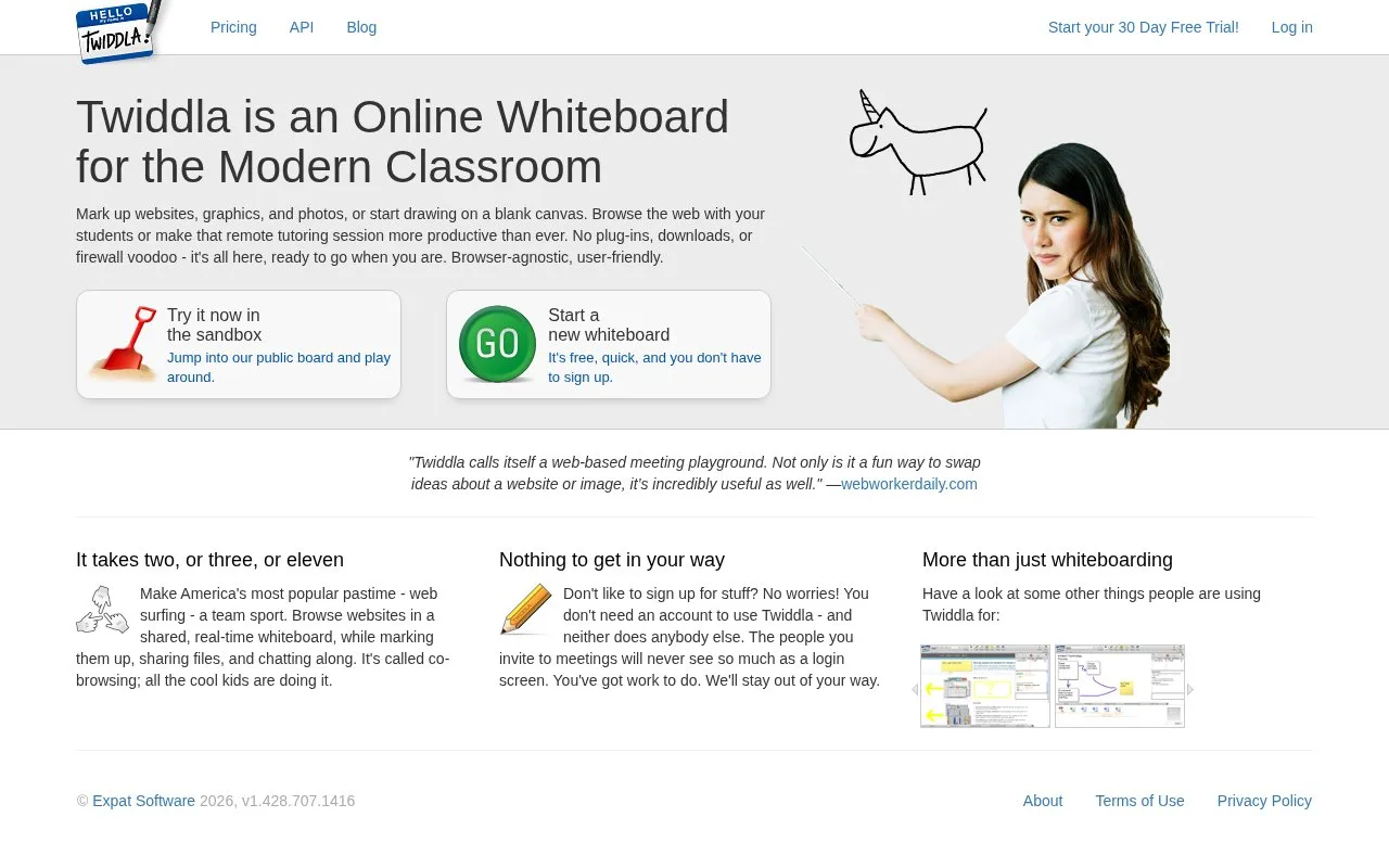 Screenshot of the Twiddla homepage