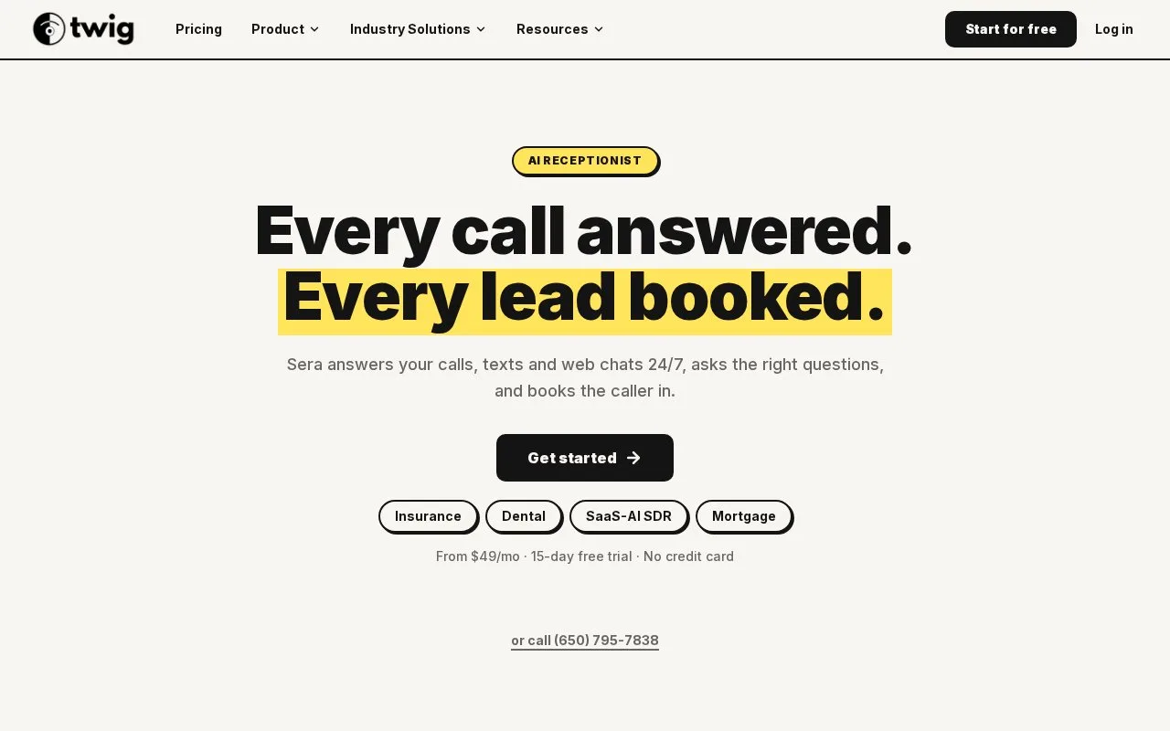 Screenshot of the Twig homepage