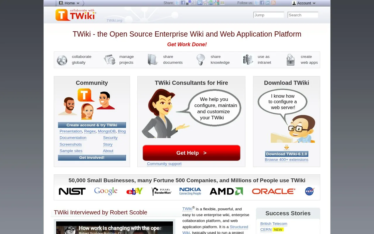 Screenshot of the TWiki homepage