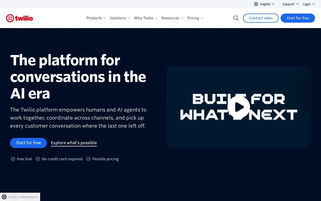 Screenshot of the Twilio homepage