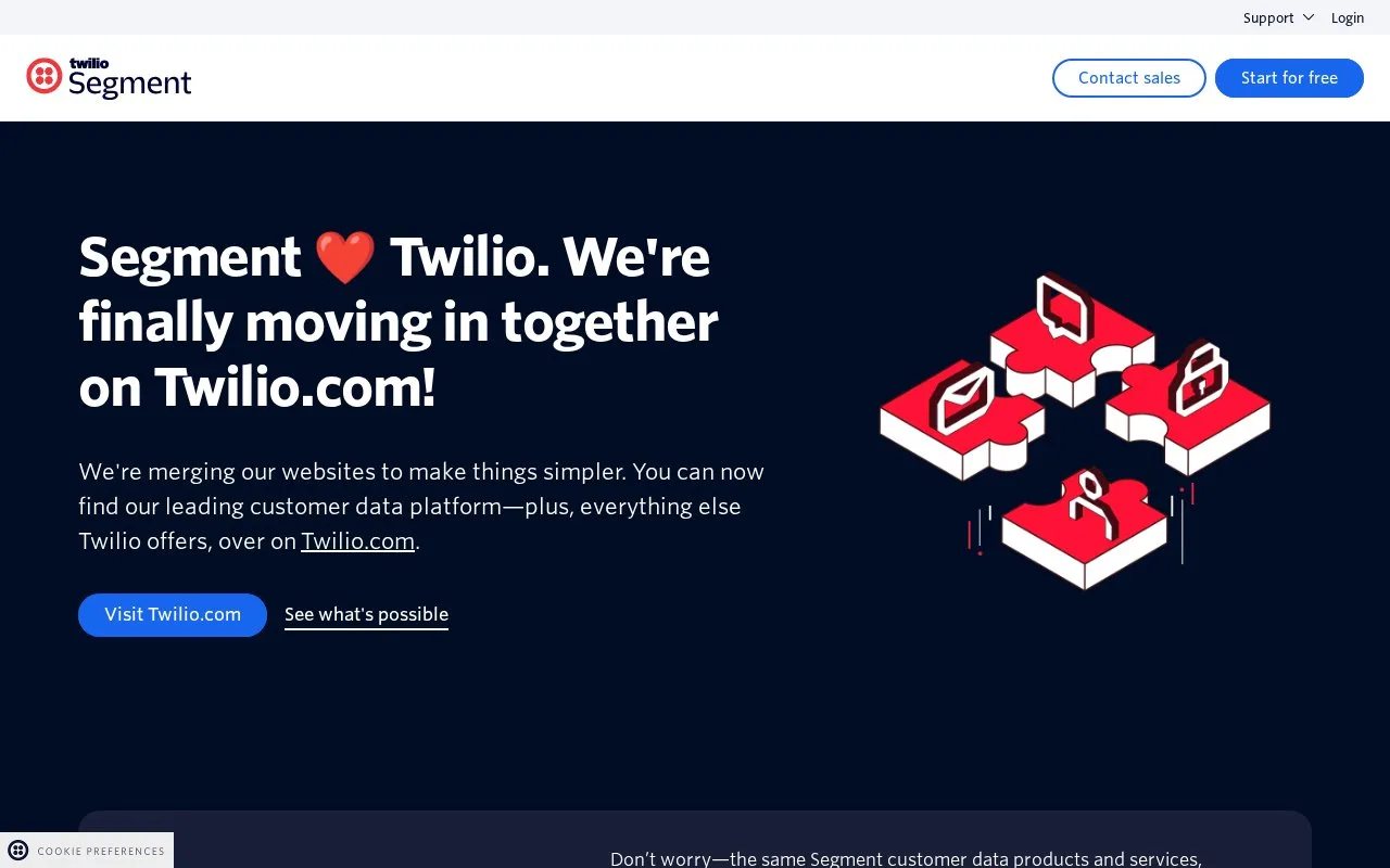 Screenshot of the Twilio Segment homepage