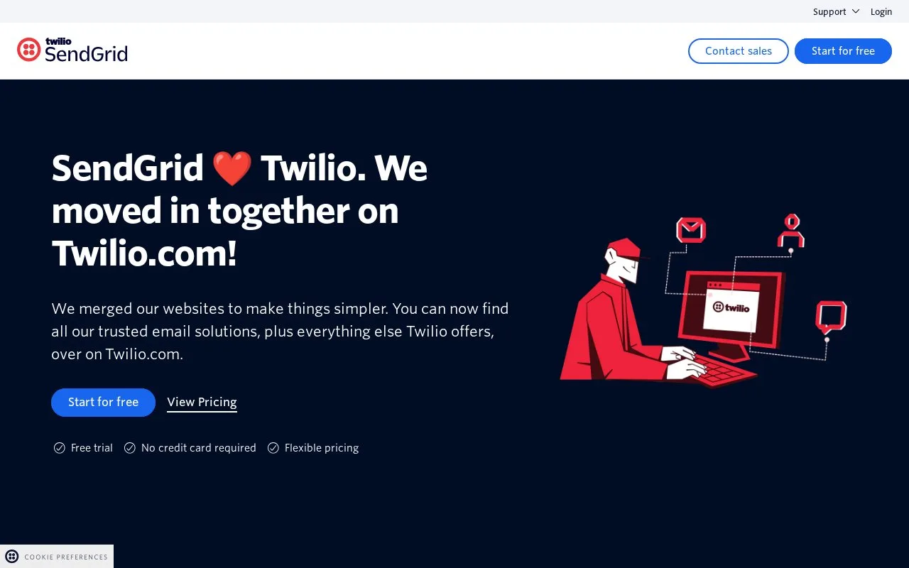 Screenshot of the Twilio SendGrid homepage
