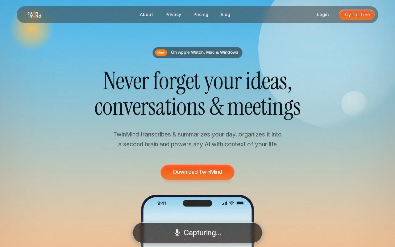 Screenshot of the TwinMind homepage