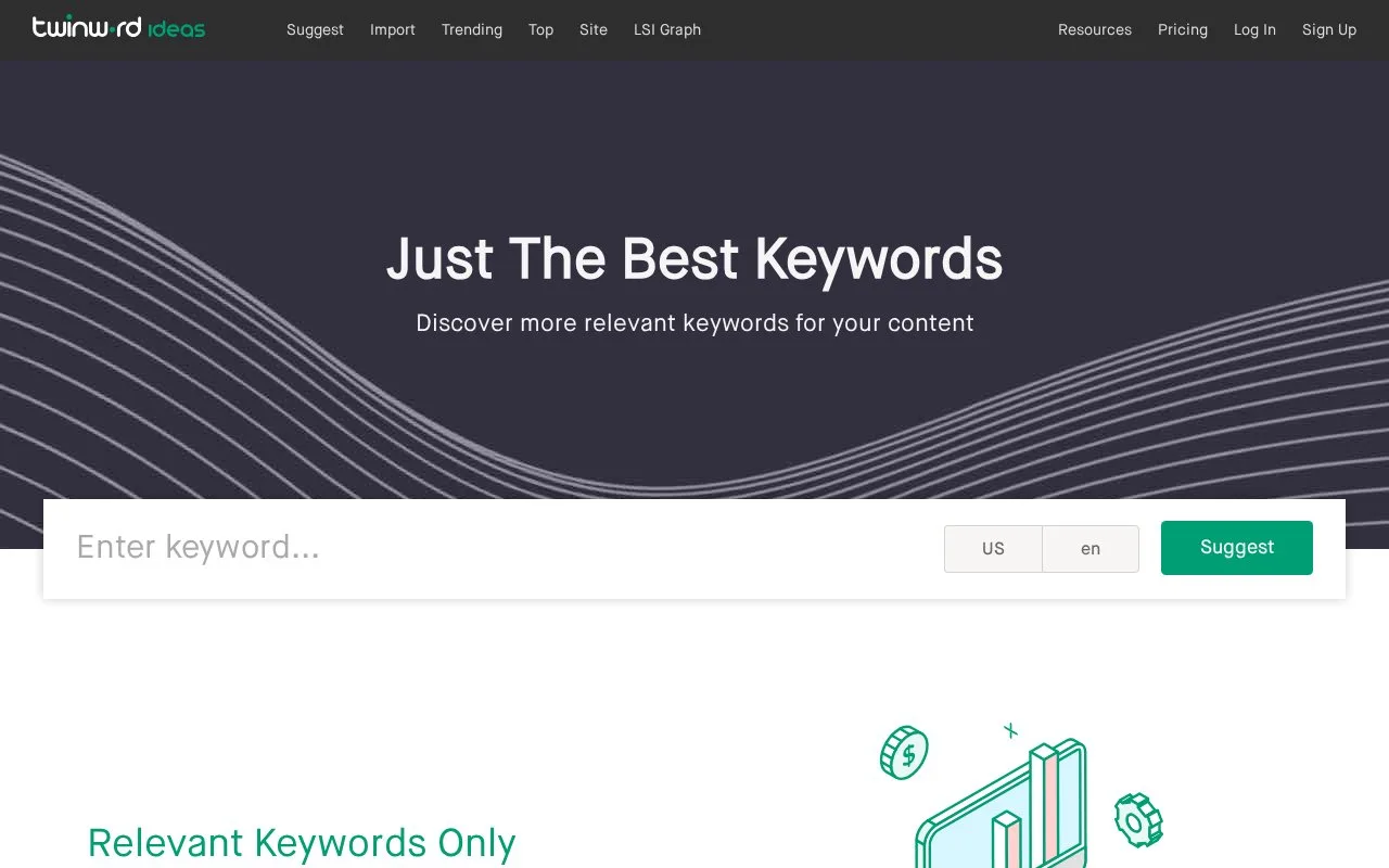 Screenshot of the Twinword Ideas homepage