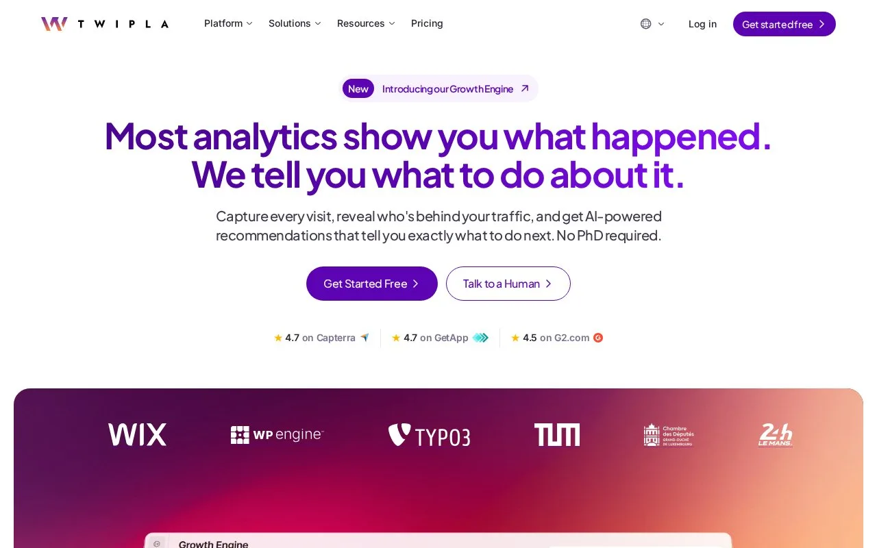 Screenshot of the TWIPLA homepage