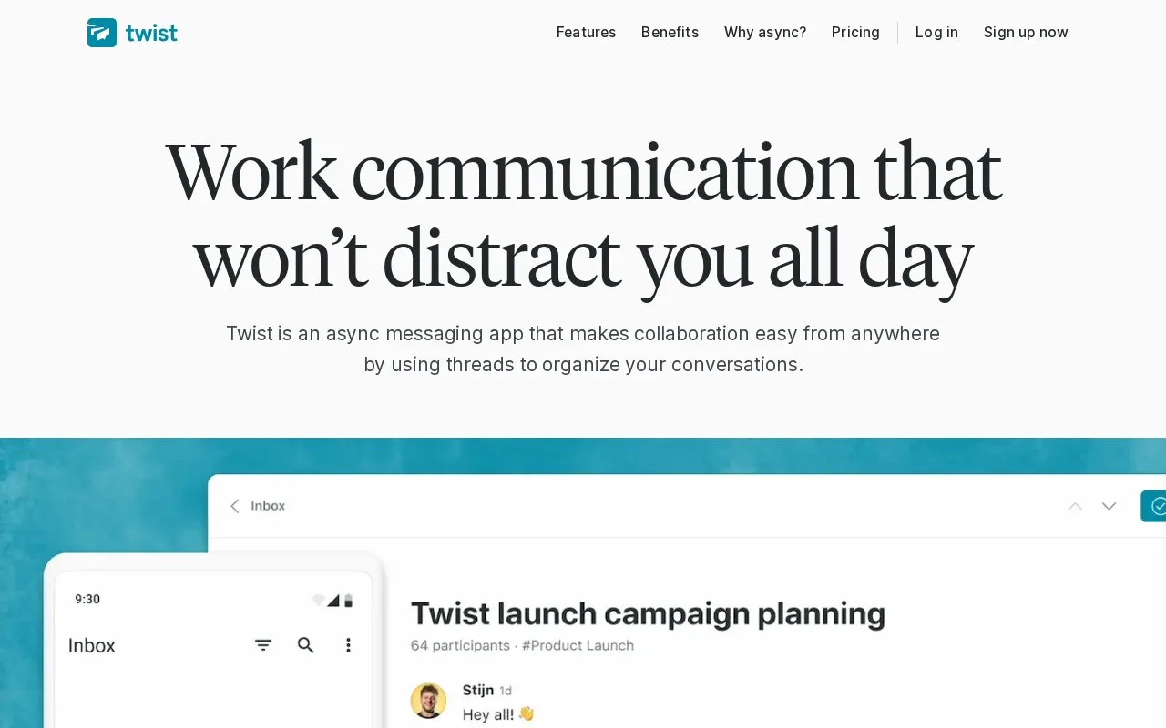 Screenshot of the Twist homepage