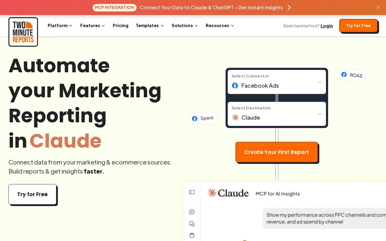 Screenshot of the Two Minute Reports homepage