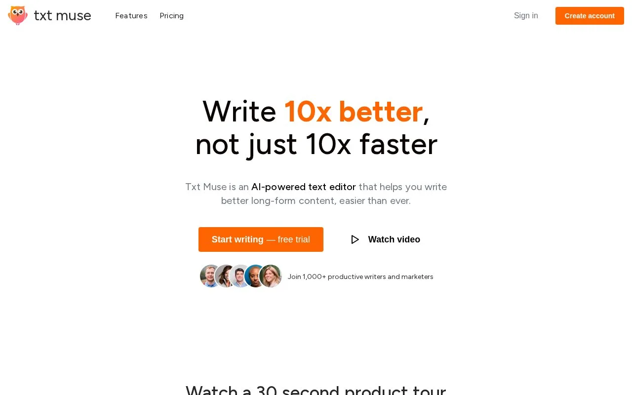 Screenshot of the Txt Muse homepage