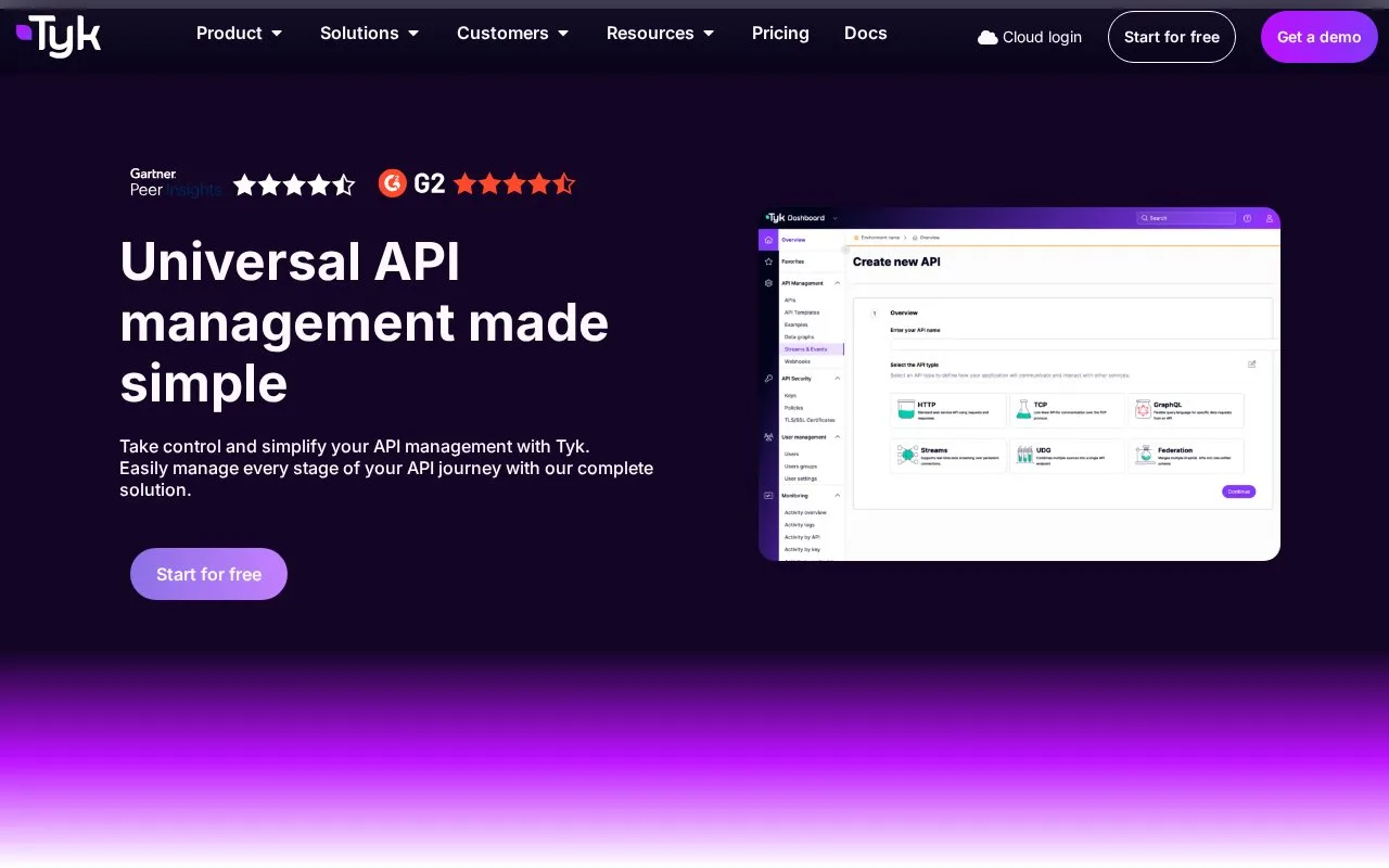 Screenshot of the Tyk API Management homepage