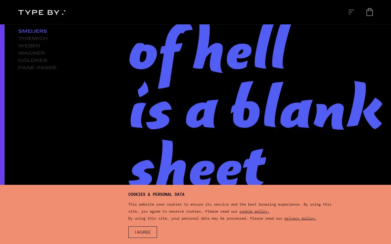 Screenshot of the TYPE BY homepage