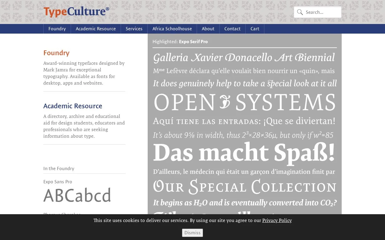 Screenshot of the TypeCulture homepage