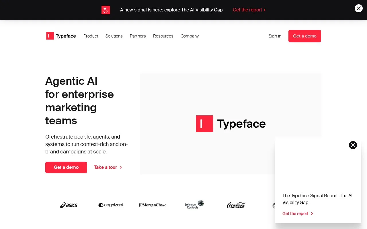 Screenshot of the Typeface homepage