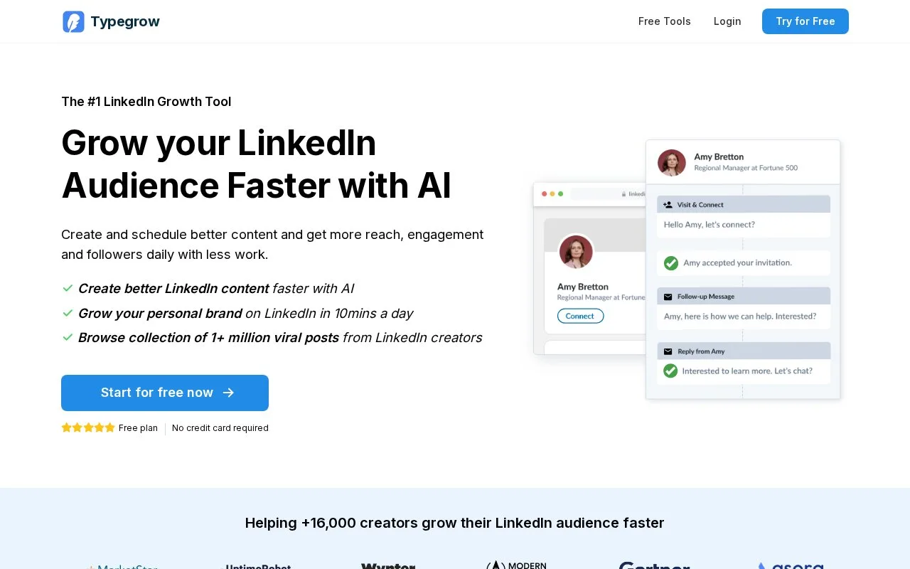 Screenshot of the Typegrow homepage
