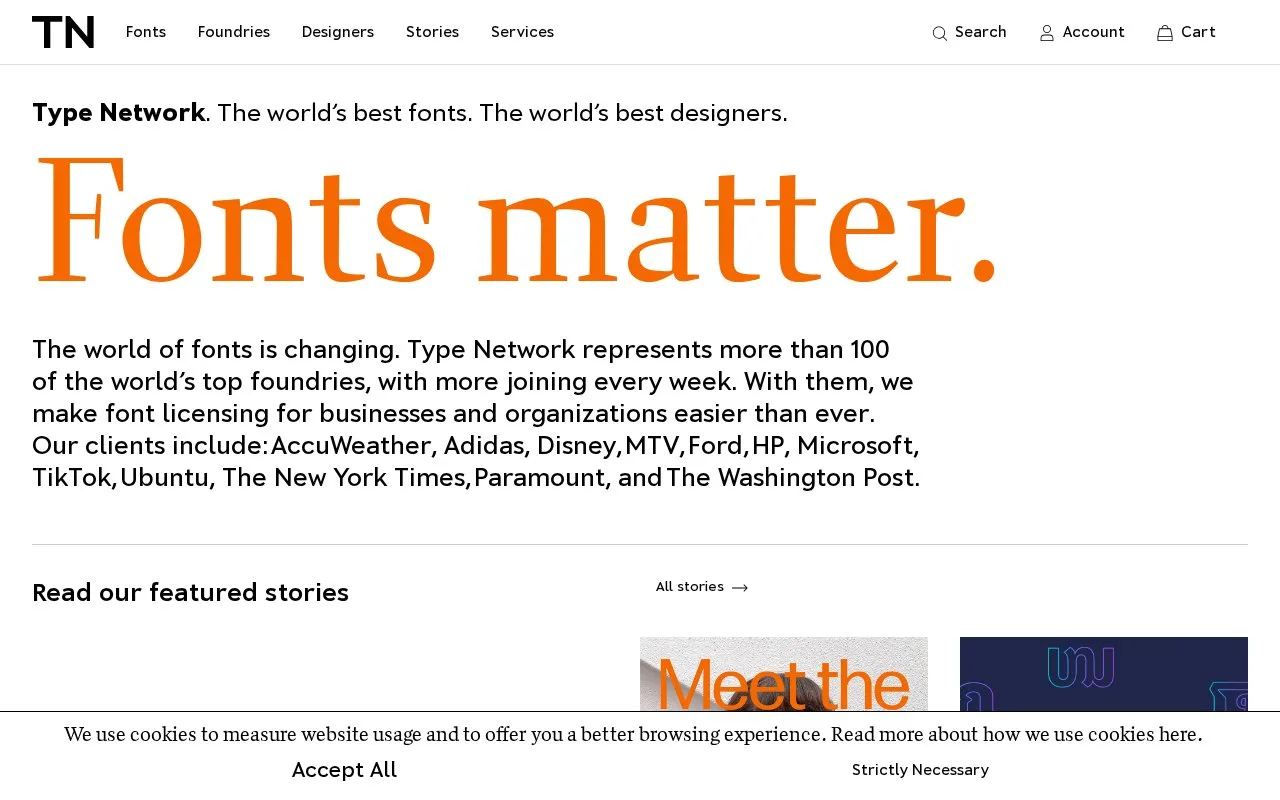 Screenshot of the Type Network homepage