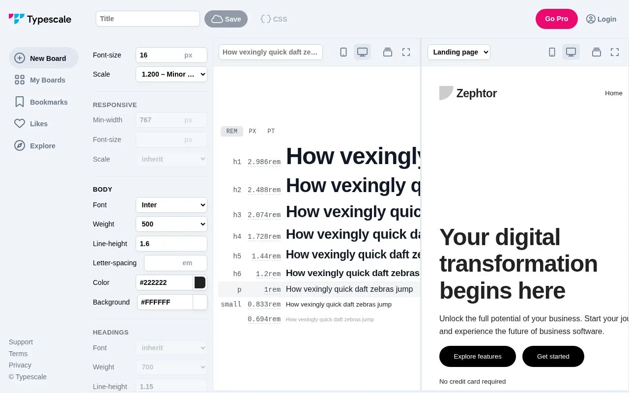 Screenshot of the Typescale homepage
