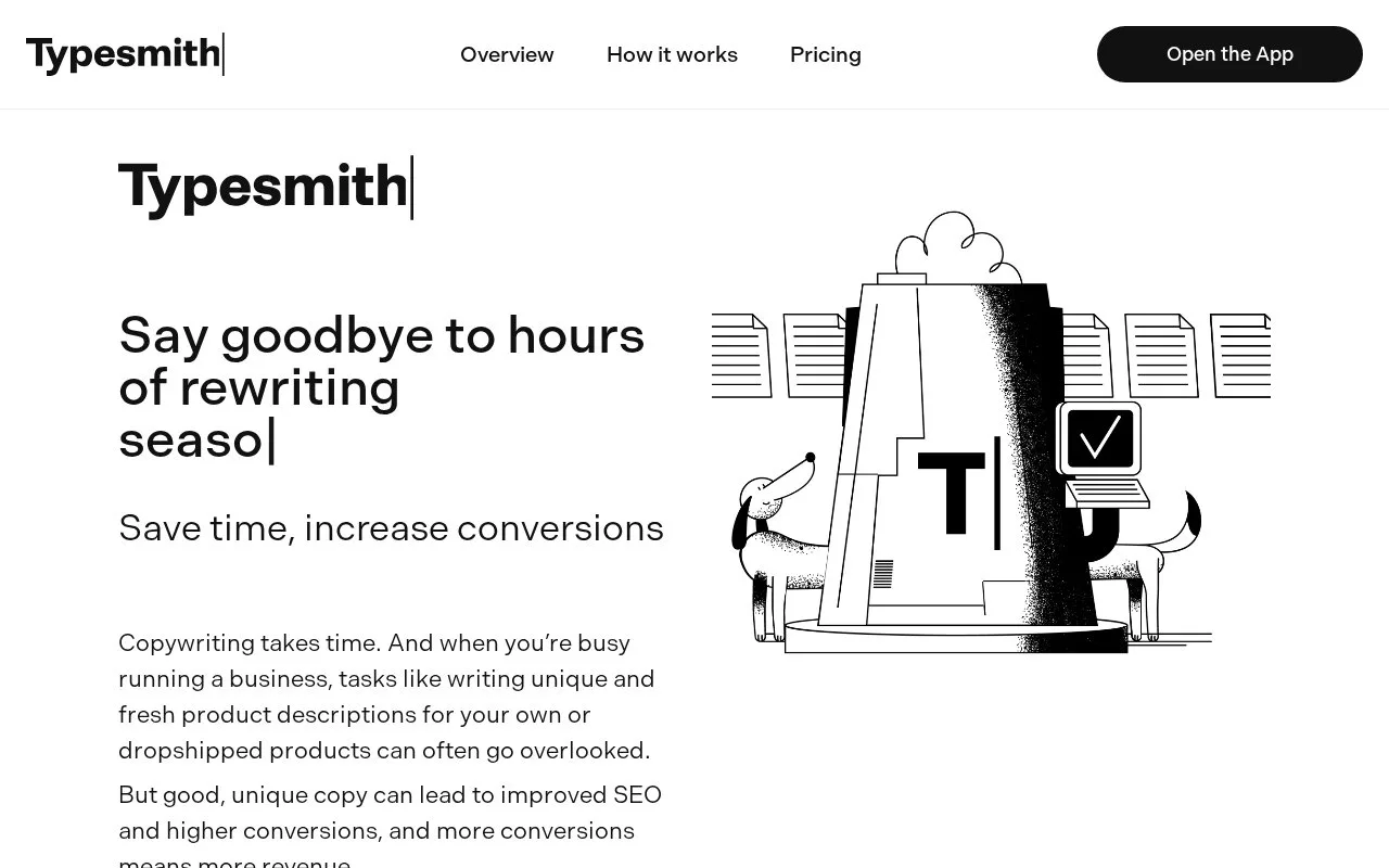 Screenshot of the Typesmith homepage