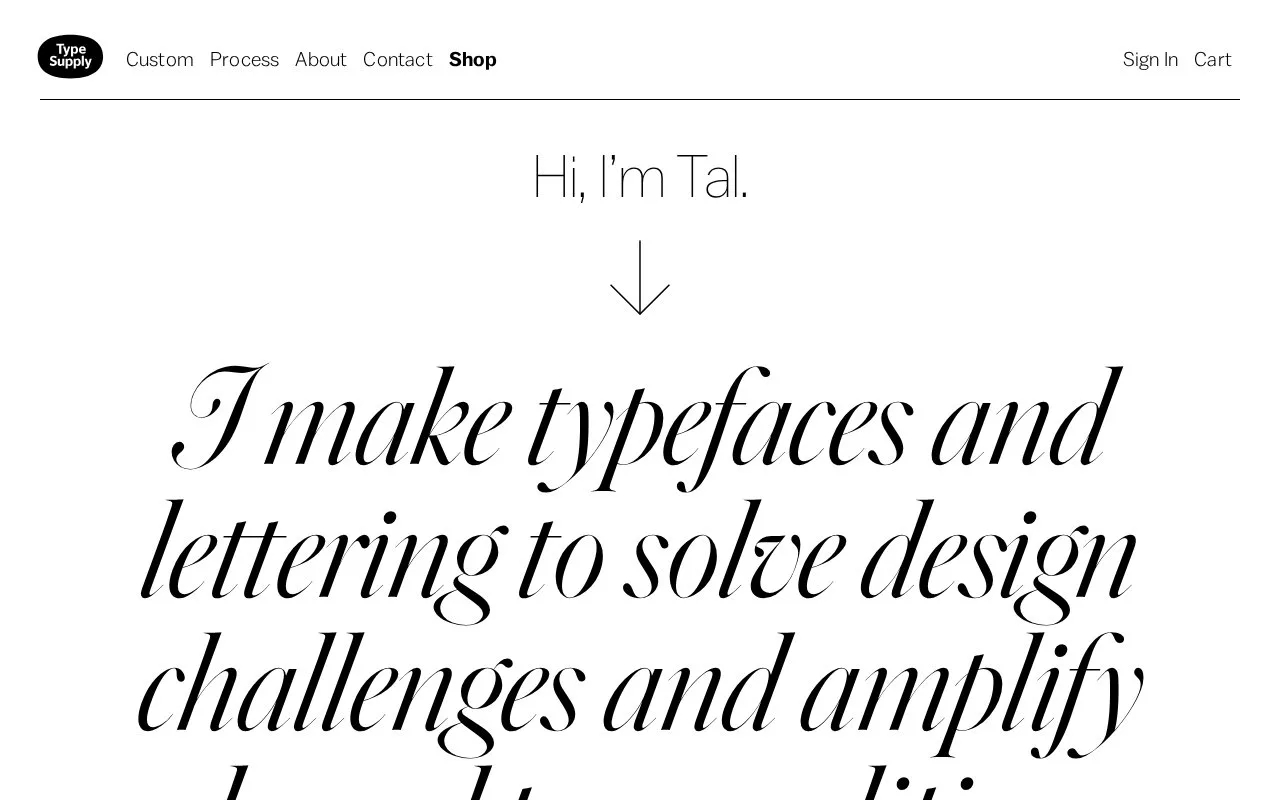Screenshot of the Type Supply homepage
