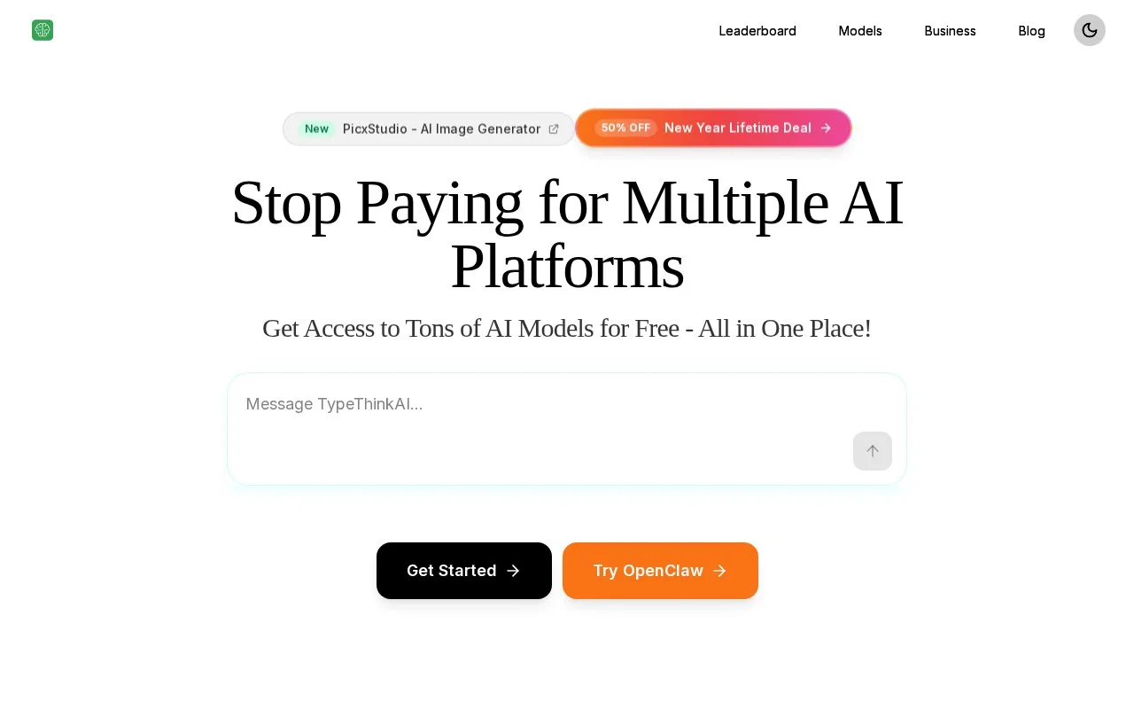 Screenshot of the TypeThink AI homepage