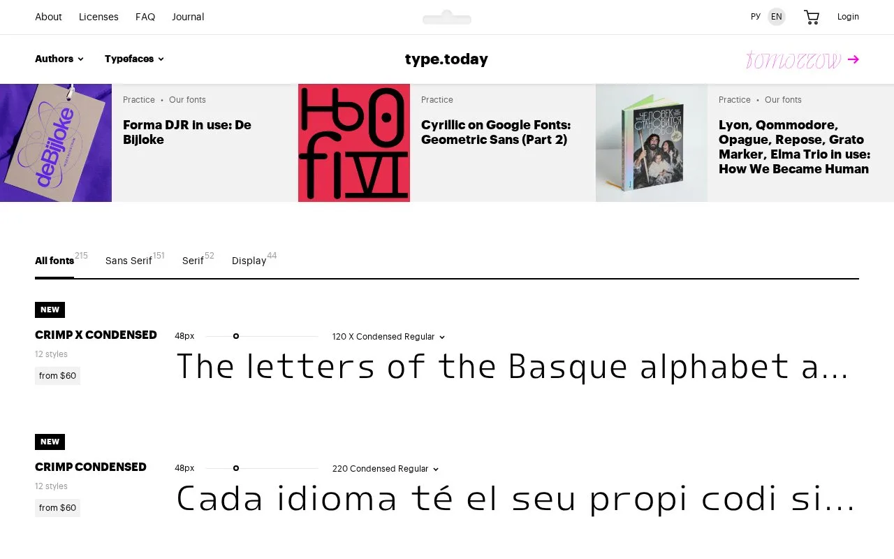 Screenshot of the type.today homepage