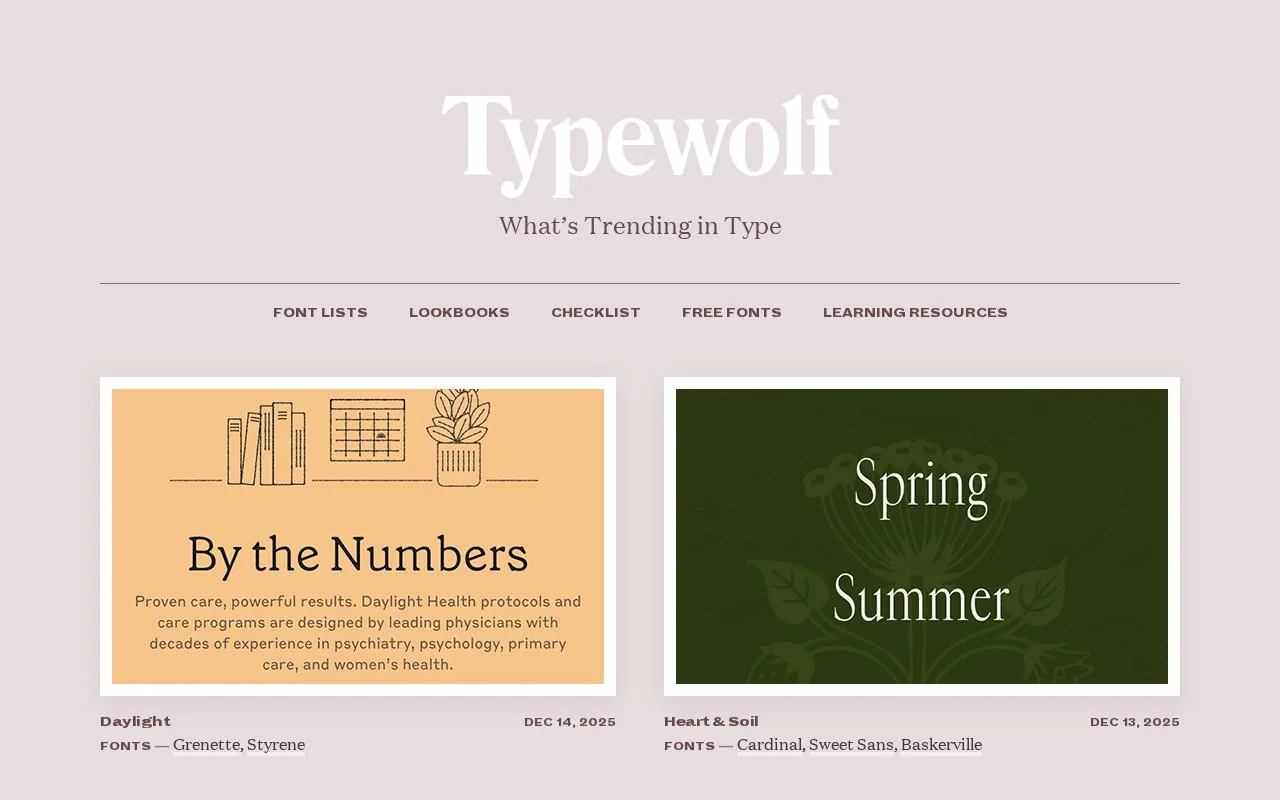 Screenshot of the Typewolf homepage