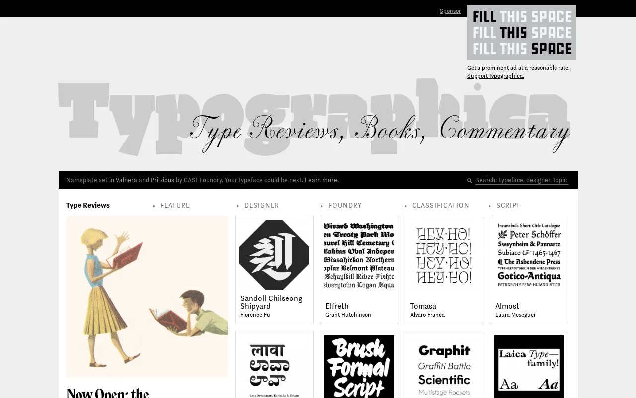 Screenshot of the Typographica homepage