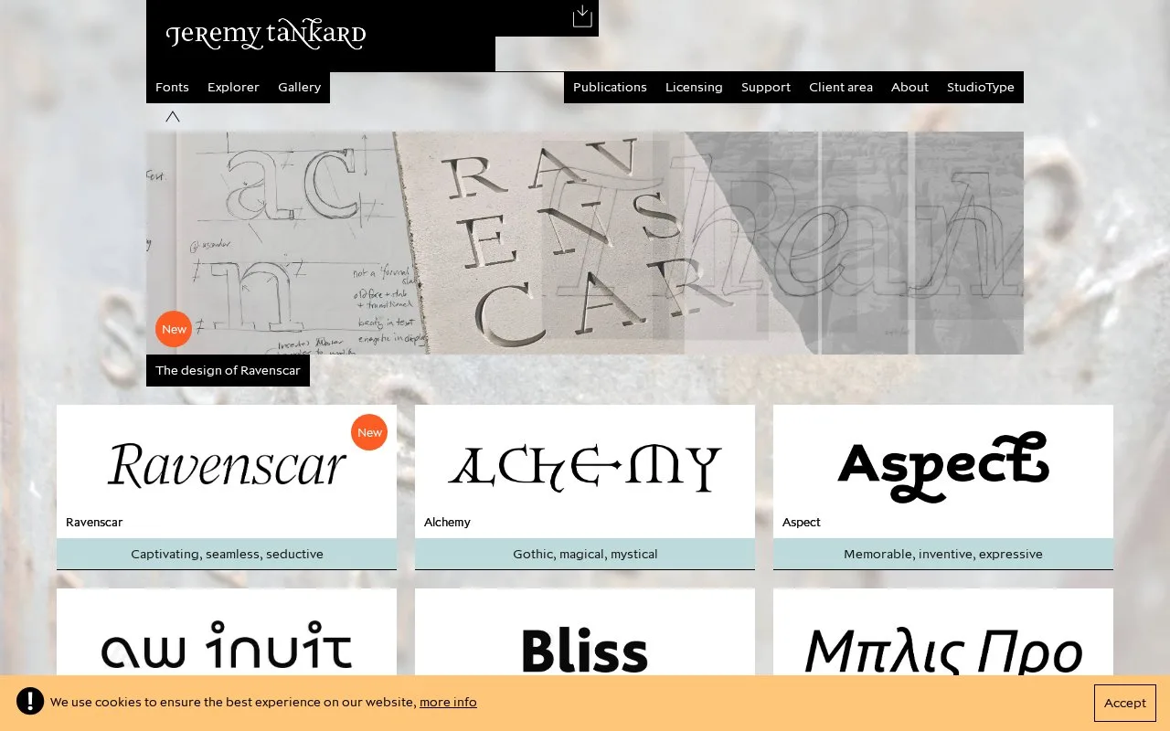 Screenshot of the Jeremy Tankard Typography homepage