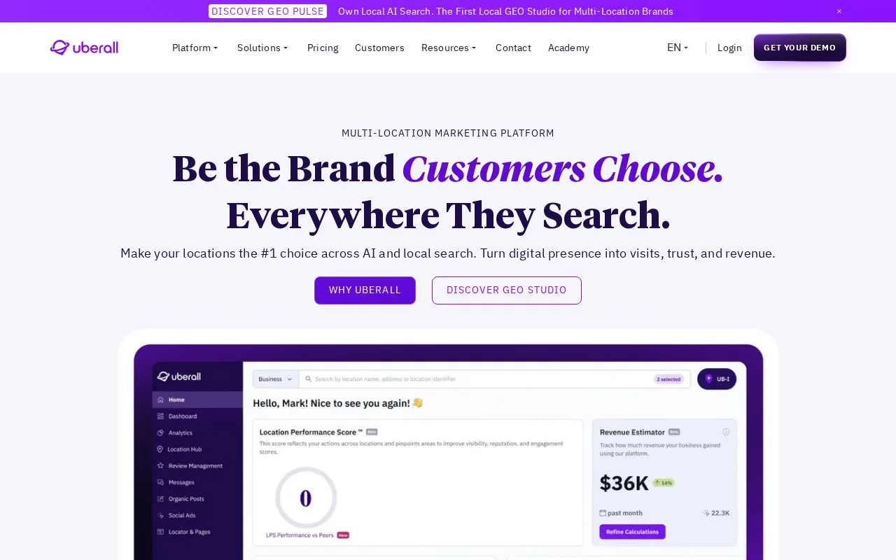 Screenshot of the Uberall homepage