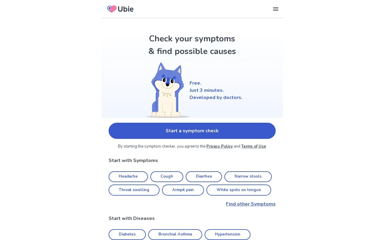 Screenshot of the Ubie homepage