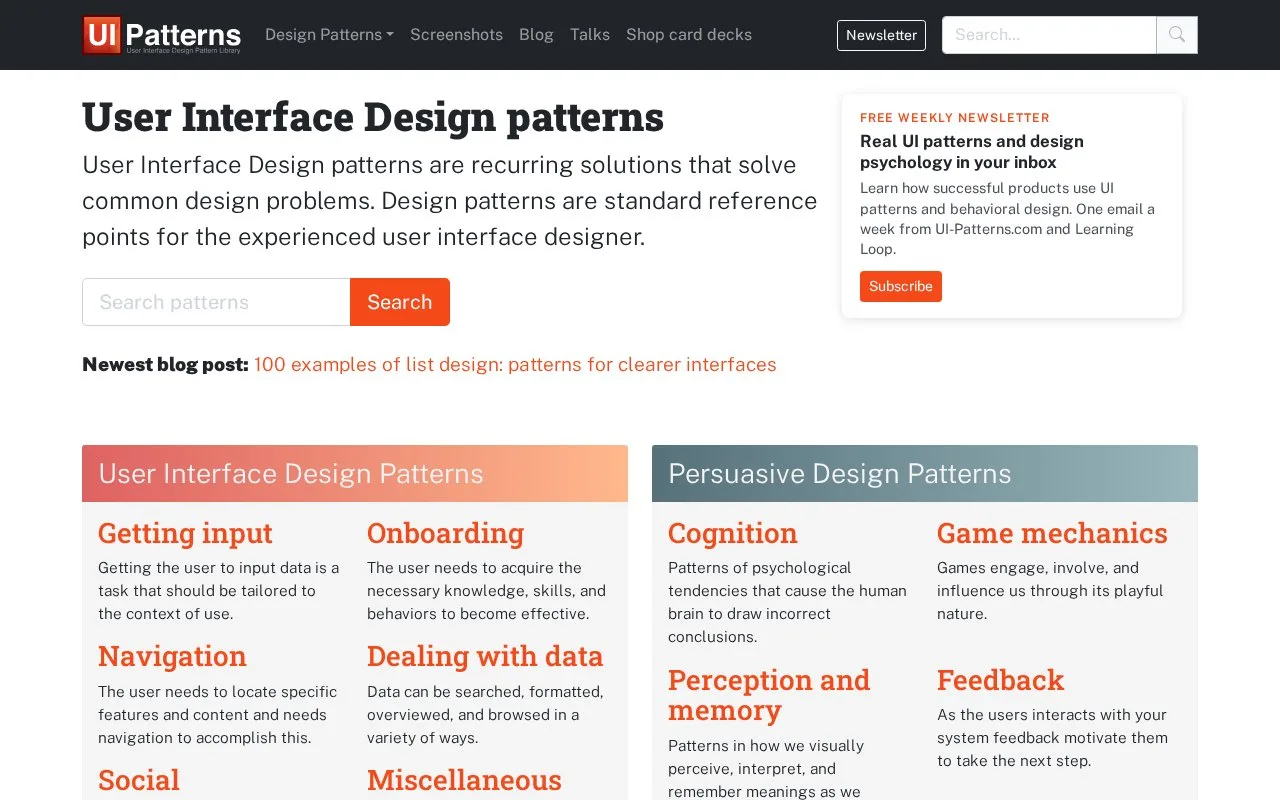 Screenshot of the UI-Patterns.com homepage
