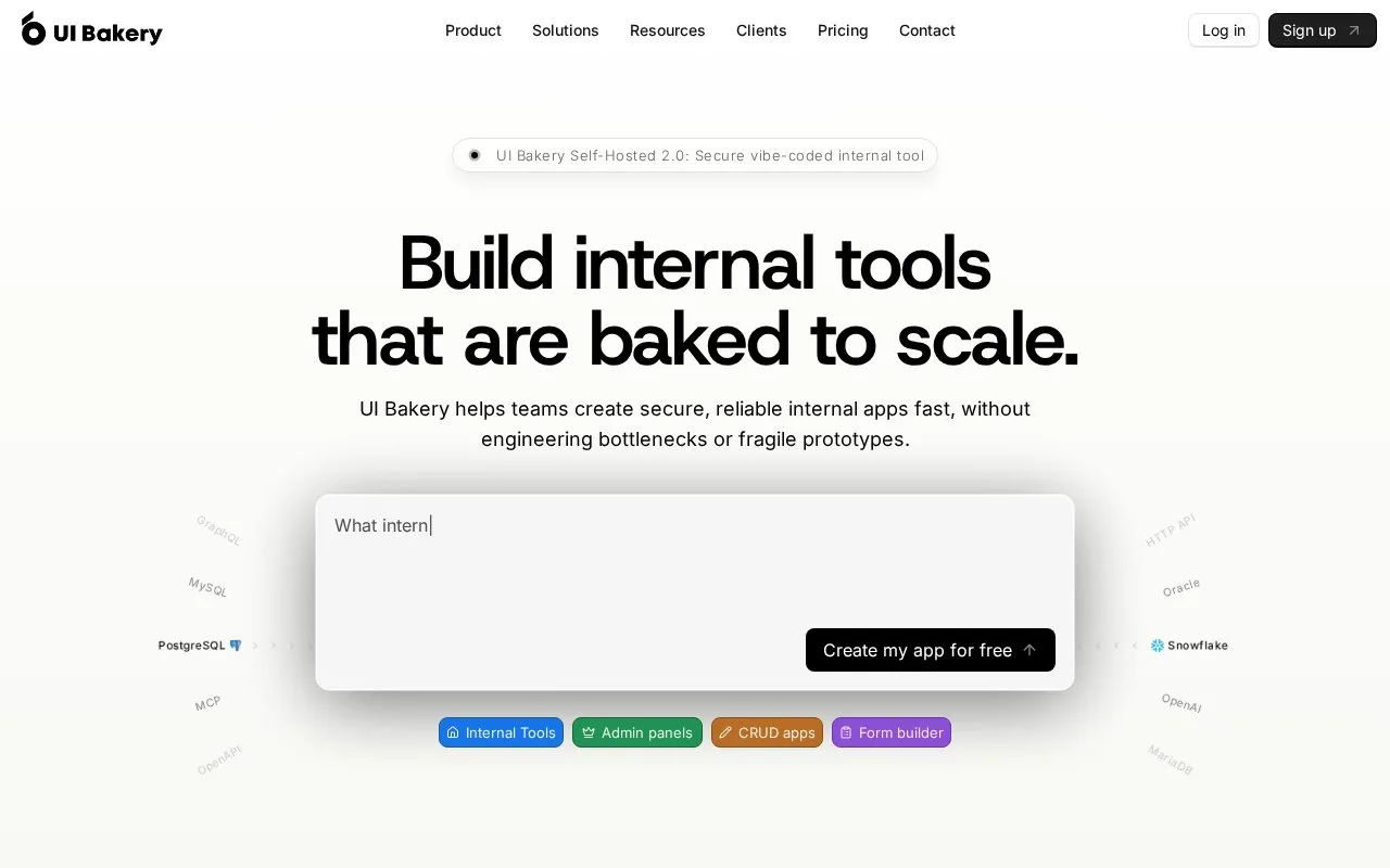 Screenshot of the UI Bakery homepage