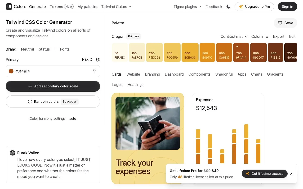Screenshot of the UI Colors homepage