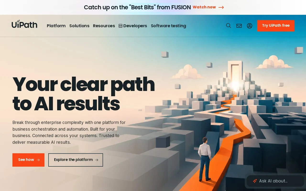 Screenshot of the UiPath homepage