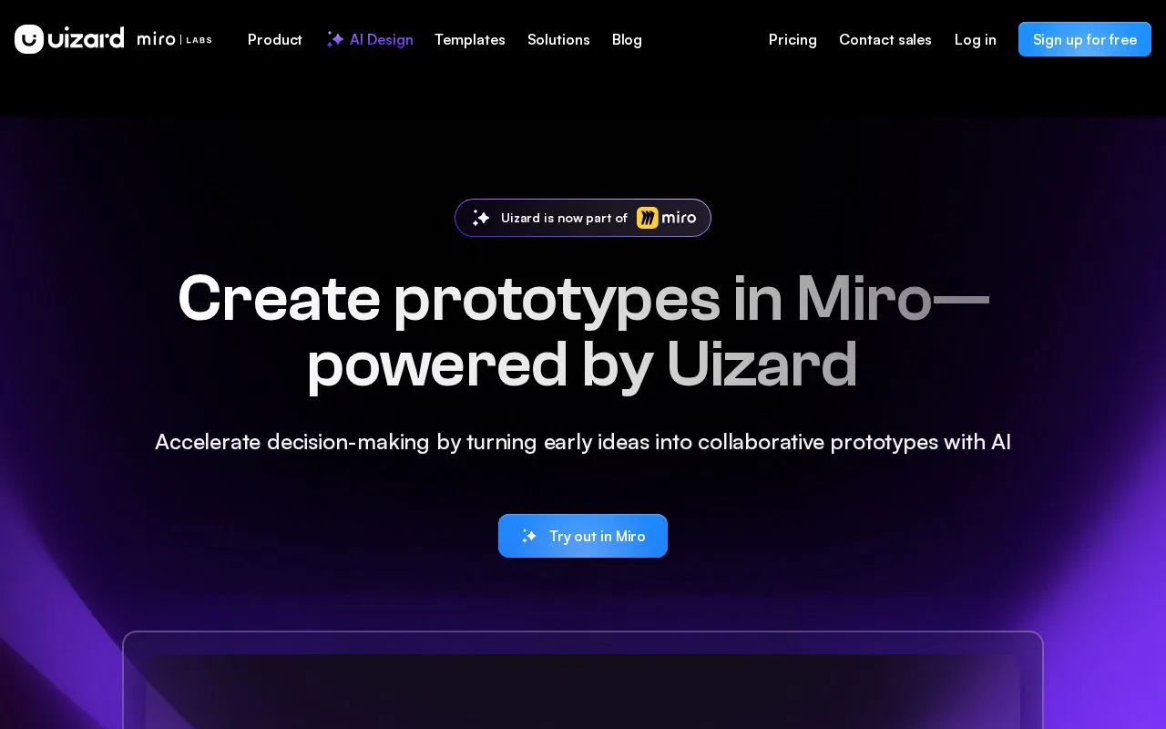 Screenshot of the Uizard homepage