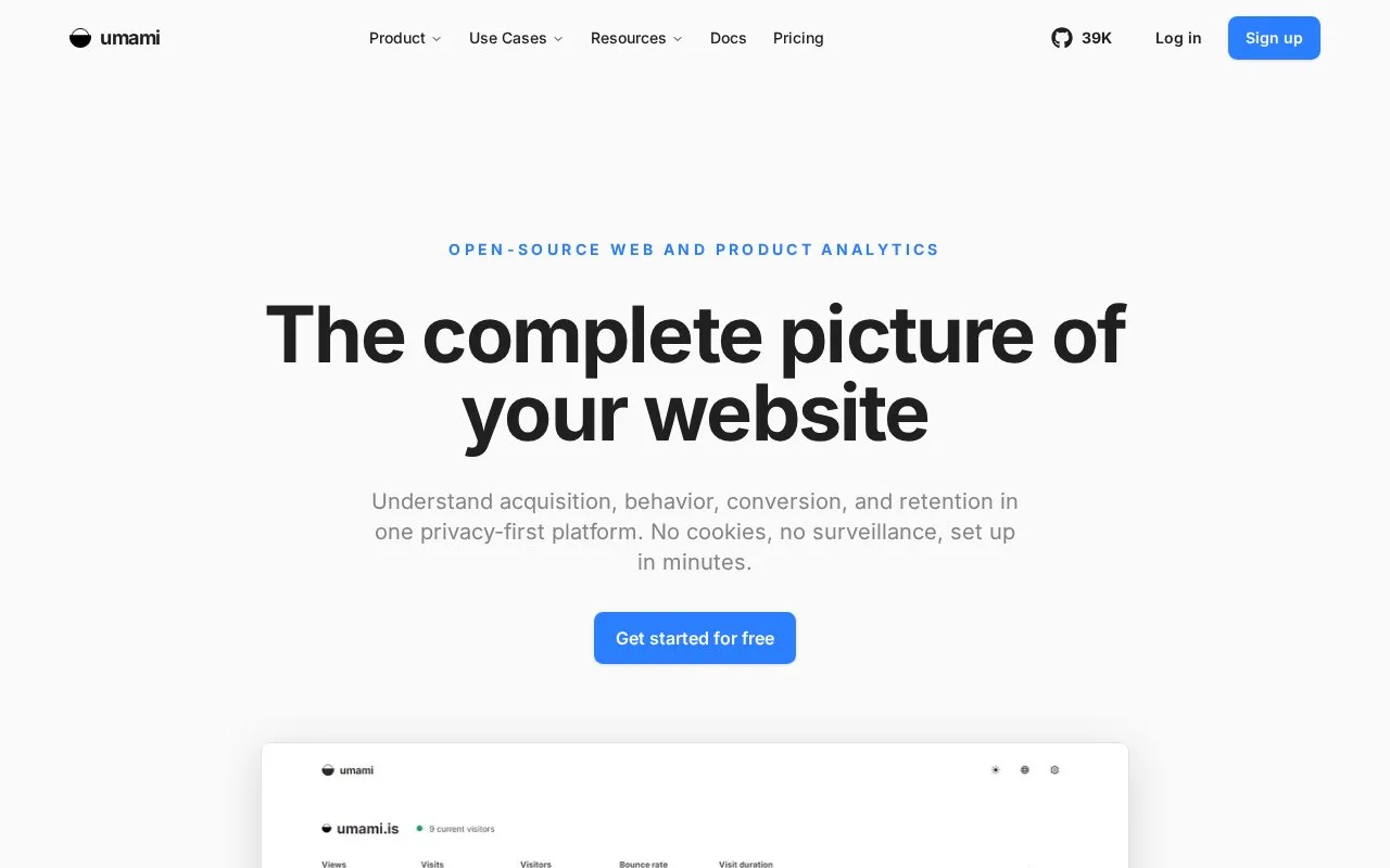 Screenshot of the Umami homepage