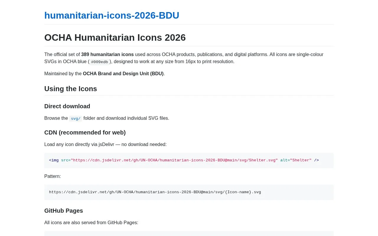 Screenshot of the OCHA Humanitarian Icons homepage