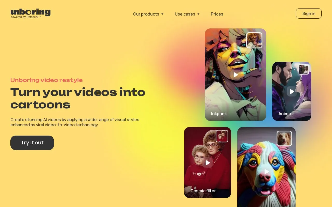Screenshot of the Unboring homepage