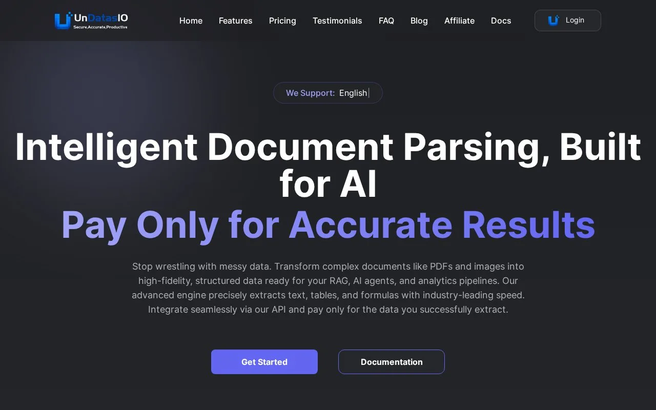 Screenshot of the UnDatas.IO homepage