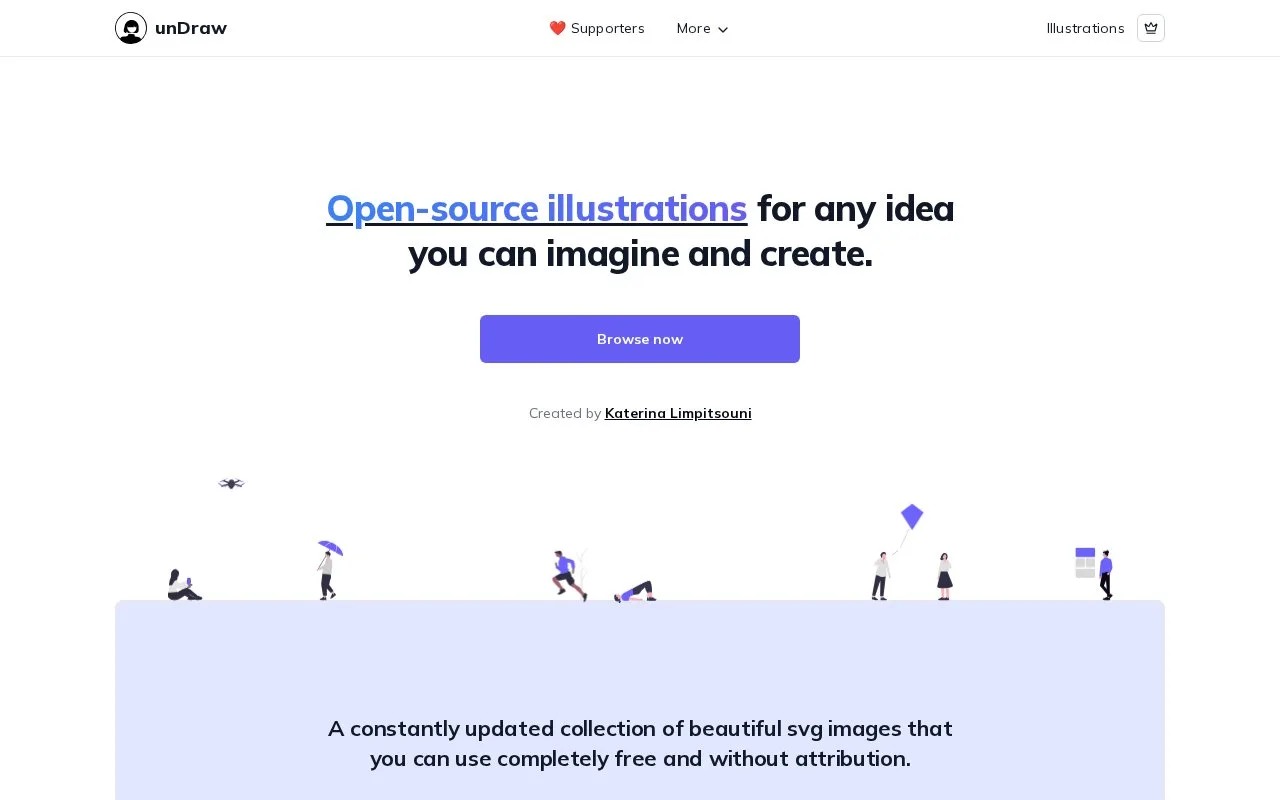Screenshot of the unDraw homepage