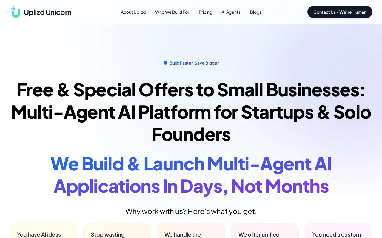 Screenshot of the Uplizd Unicorn homepage