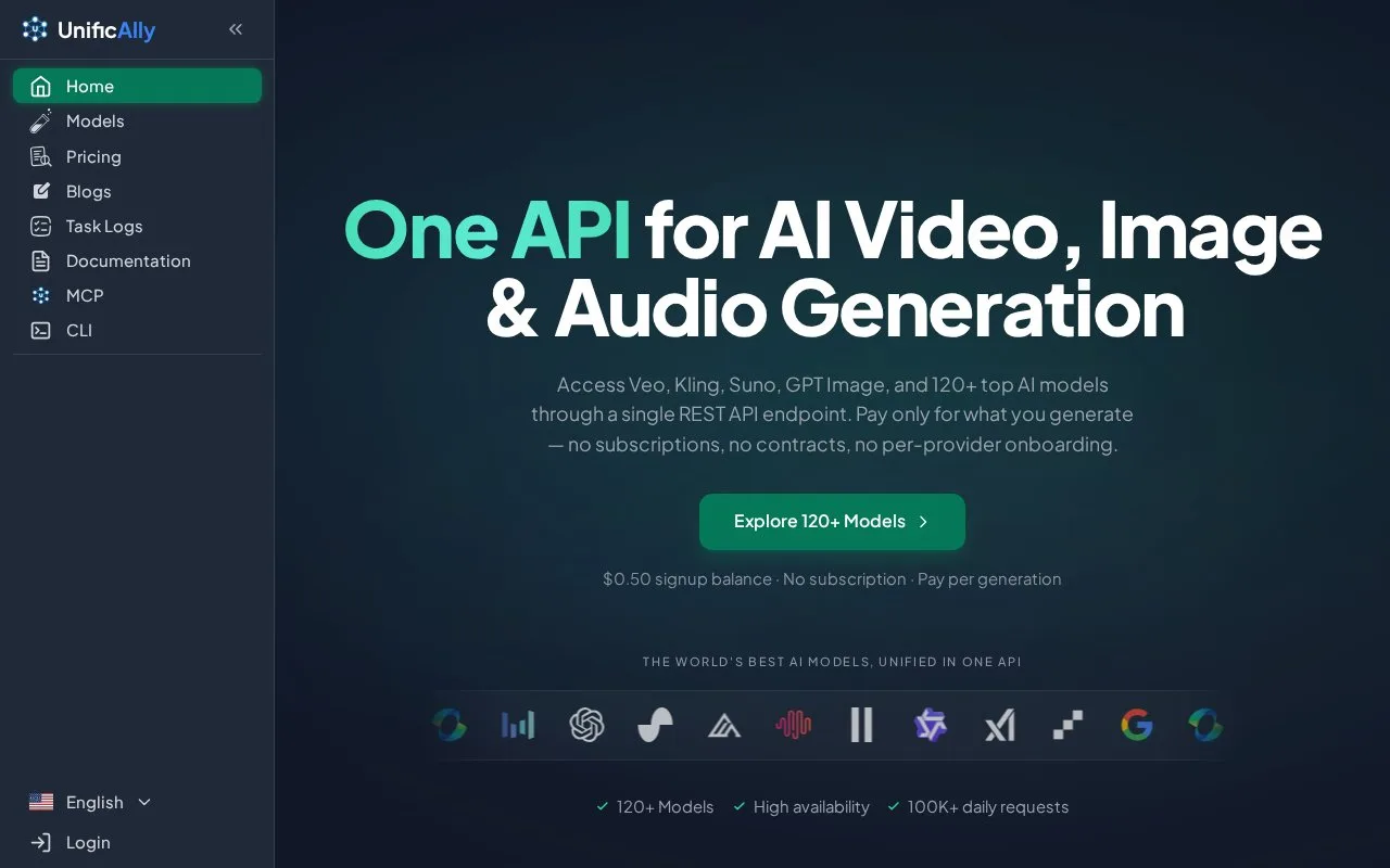 Screenshot of the UnificAlly homepage
