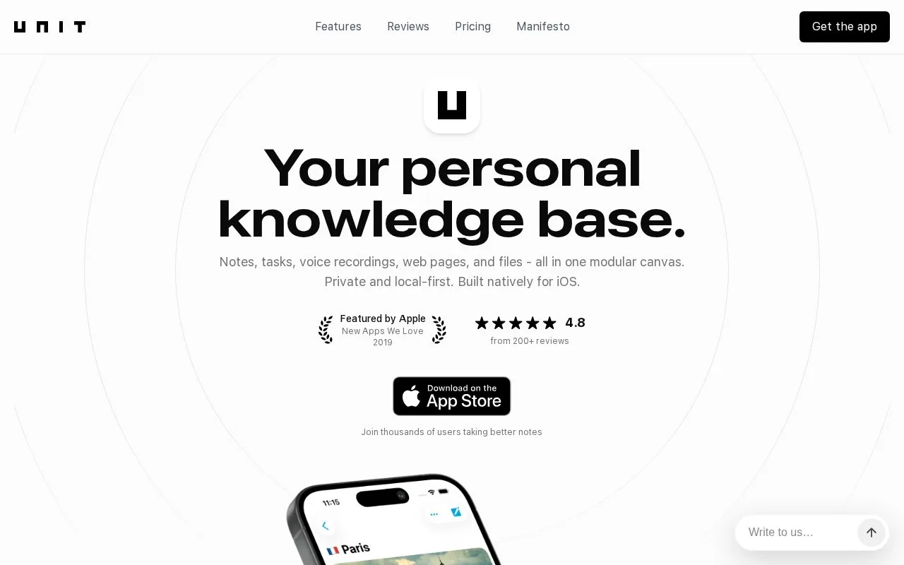 Screenshot of the Unit Notes homepage