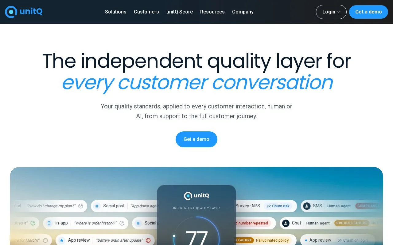 Screenshot of the unitQ homepage