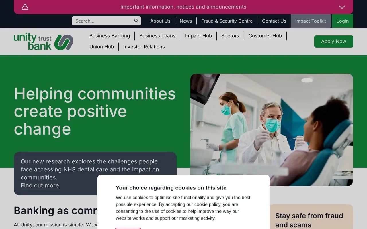 Screenshot of the Unity Trust Bank homepage