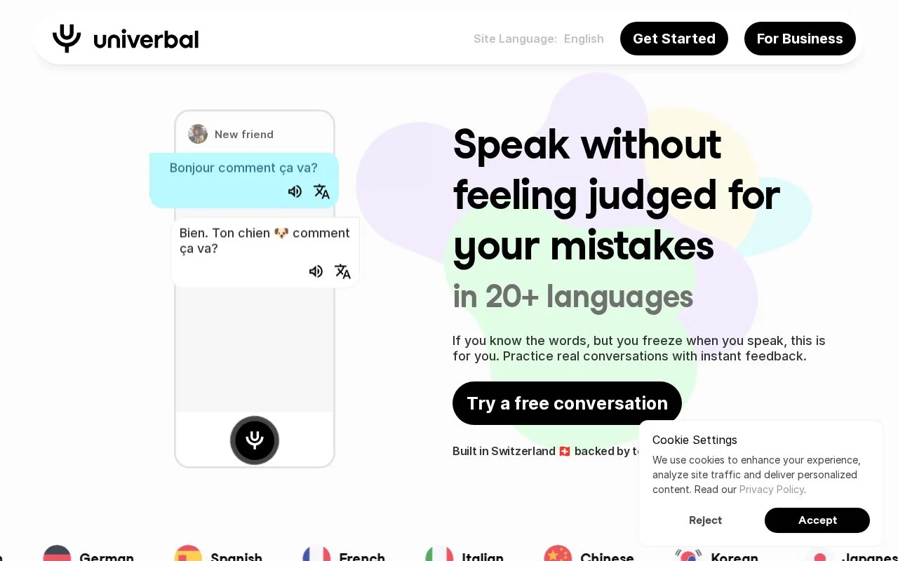 Screenshot of the Univerbal homepage