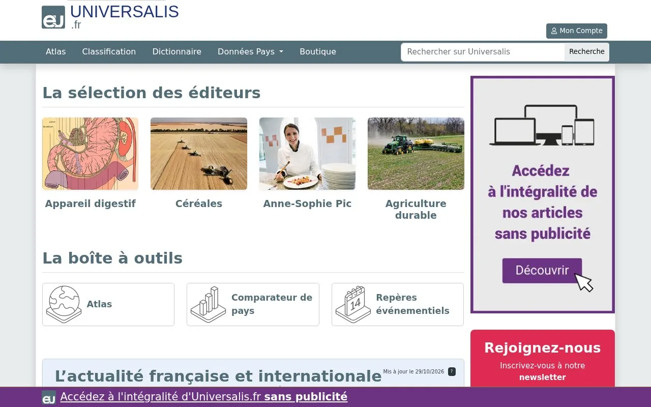 Screenshot of the Encyclopaedia Universalis homepage